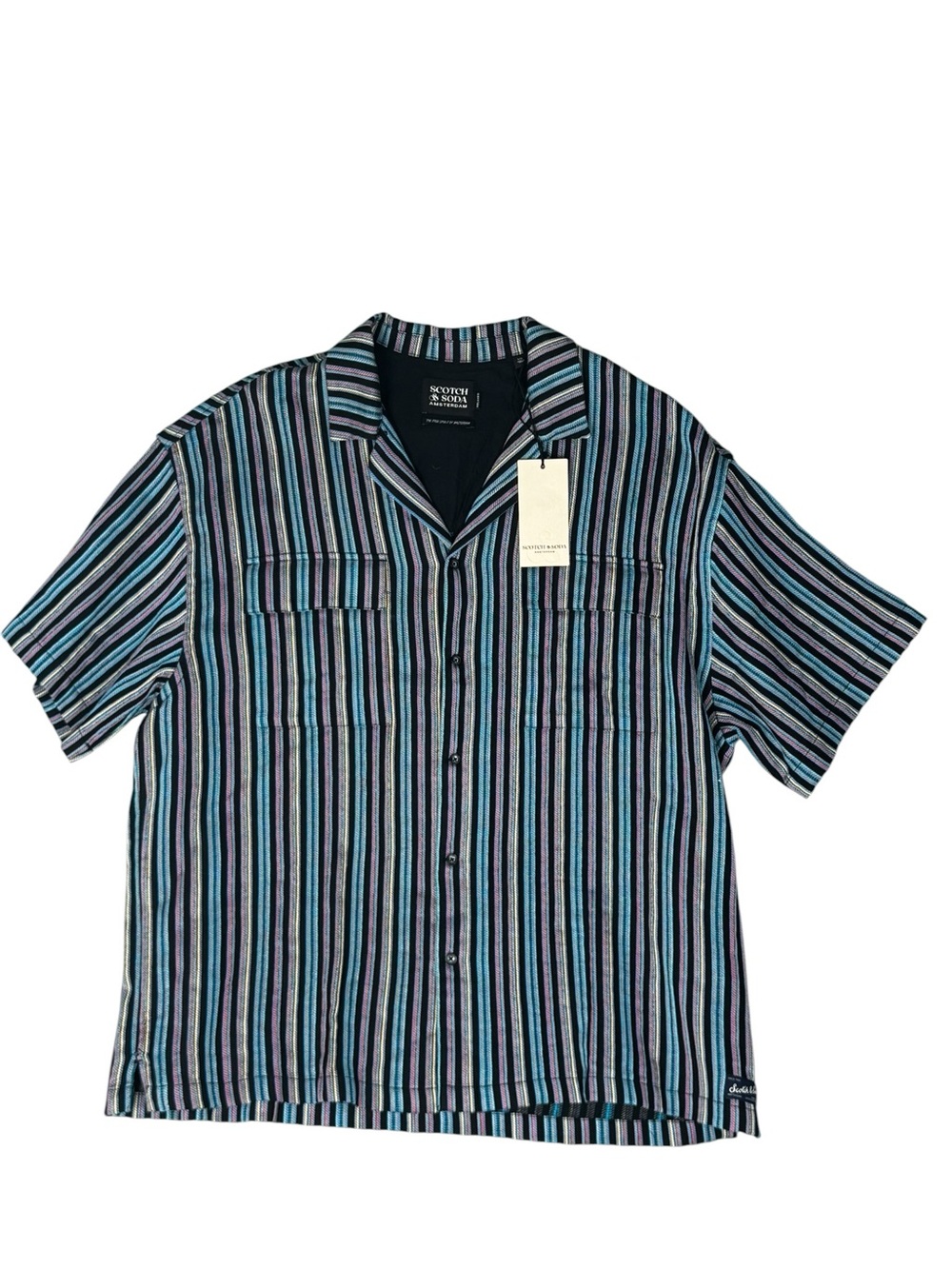 Scotch & Soda Mens XXL NWT Striped Woven Cotton Bowling Resort Camp Shirt $148⁠